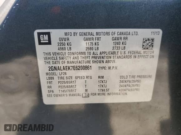 2014 Chevrolet Equinox LS с VIN 2GNALAEK7E6200861, выставлен на аукционе Copart как лот 81087695 с пробегом 251 037 миль миль и Списание • Salvage title. История ставок и продаж доступна на DreamBid. Изображение 13.
