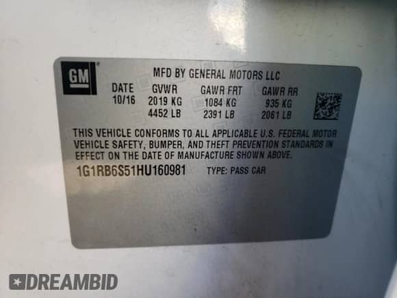 2017 Chevrolet Volt Premier с VIN 1G1RB6S51HU160981, выставлен на аукционе Copart как лот 38159153 с пробегом 107 530 миль миль и . История ставок и продаж доступна на DreamBid. Изображение 12.