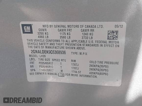 2012 Chevrolet Equinox 1LT with VIN 2GNALDEK9C6368936, listed as a IAAI auction lot 41886920 with 167,289 mi miles and . Bid and sale history available at DreamBid. Image 9.