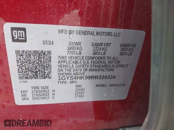 2024 Cadillac Escalade AWD V-Series с VIN 1GYS4HK99RR339334, выставлен на аукционе IAAI как лот 42280146 с пробегом 19 210 миль миль и . История ставок и продаж доступна на DreamBid. Изображение 9.