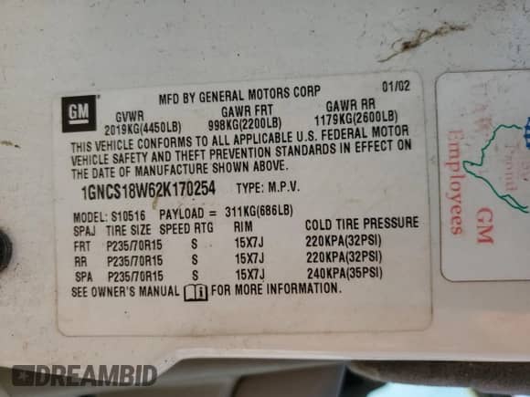 2002 Chevrolet Blazer LS с VIN 1GNCS18W62K170254, выставлен на аукционе Copart как лот 68693565 с пробегом 115 812 миль миль и Чистый • Clean title. История ставок и продаж доступна на DreamBid. Изображение 12.