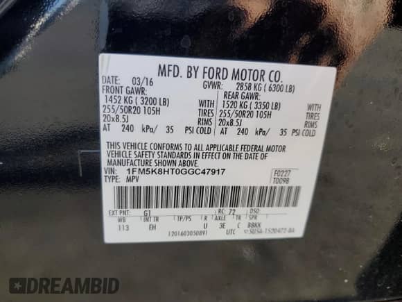 2016 Ford Explorer Platinum z VIN 1FM5K8HT0GGC47917, wystawiony jako Copart lot #81840705 z przebiegiem 191 227 mil mil oraz Szkoda całkowita • Salvage title. Historia ofert i sprzedaży dostępna na DreamBid. Obrazek 13.