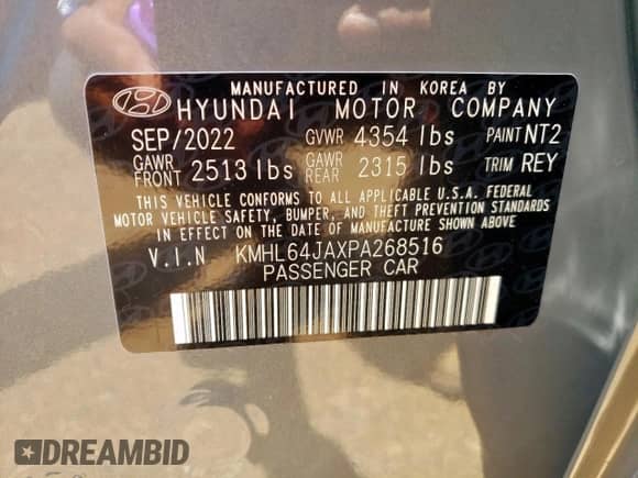 2023 Hyundai Sonata SEL with VIN KMHL64JAXPA268516, listed as a Copart auction lot 66499655 with 23,376 mi miles and Salvage title. Bid and sale history available at DreamBid. Image 12.
