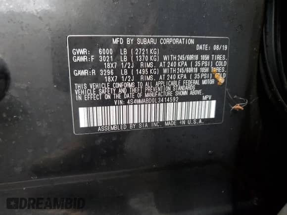 2020 Subaru Ascent Premium z VIN 4S4WMABD0L3414592, wystawiony jako Copart lot #81303165 z przebiegiem 22 074 mil mil oraz Szkoda całkowita • Salvage title. Historia ofert i sprzedaży dostępna na DreamBid. Obrazek 13.