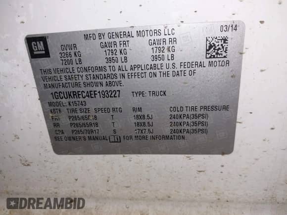 2014 Chevrolet Silverado 1500 LT with VIN 1GCUKREC4EF193227, listed as a IAAI auction lot 41323597 with 189,886 mi miles and . Bid and sale history available at DreamBid. Image 9.