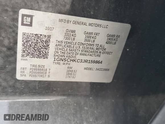 2018 Chevrolet Suburban LT с VIN 1GNSCHKC3JR159864, выставлен на аукционе Copart как лот 54440115 с пробегом 161 902 миль миль и Списание • Salvage title. История ставок и продаж доступна на DreamBid. Изображение 13.