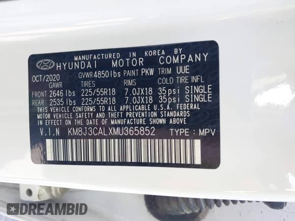 2021 Hyundai Tucson Ultimate with VIN KM8J3CALXMU365852, listed as a IAAI auction lot 42983725 with 51,964 mi miles and . Bid and sale history available at DreamBid. Image 9.