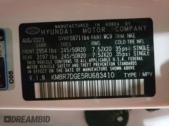 2024 Hyundai Palisade Calligraphy с VIN KM8R7DGE5RU683410, выставлен на аукционе Copart как лот 59284204 с пробегом 11 550 миль миль и Списание • Salvage title. История ставок и продаж доступна на DreamBid. Изображение 12.