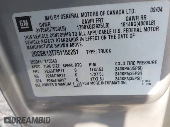 2005 Chevrolet Silverado 1500 Z71 с VIN 2GCEK13T751155281, выставлен на аукционе IAAI как лот 42813812 с пробегом 161 328 миль миль и . История ставок и продаж доступна на DreamBid. Изображение 9.