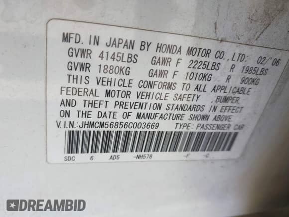 2006 Honda Accord EX-L z VIN JHMCM56856C003669, wystawiony jako IAAI lot #43214127 z przebiegiem 217 949 mil mil oraz . Historia ofert i sprzedaży dostępna na DreamBid. Obrazek 9.