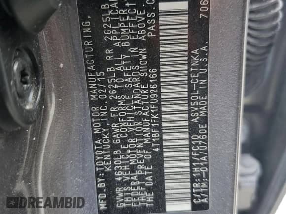 2015 Toyota Camry SE z VIN 4T1BF1FK1FU926166, wystawiony jako Copart lot #83808755 z przebiegiem Nie podano mil oraz Nie do naprawy • Non repairable. Historia ofert i sprzedaży dostępna na DreamBid. Obrazek 13.