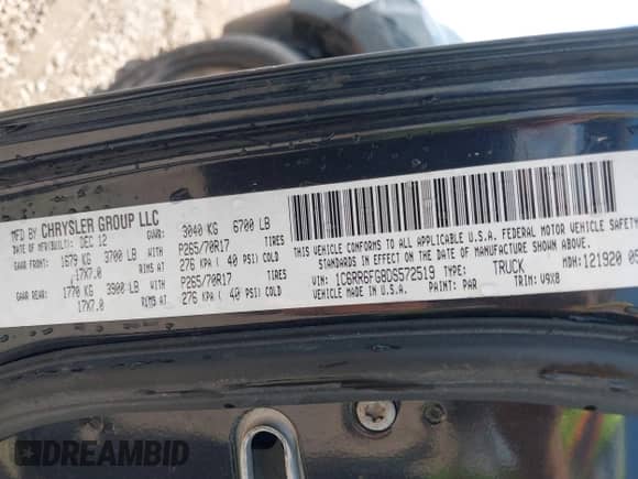 2013 Ram 1500 Tradesman with VIN 1C6RR6FG8DS572519, listed as a IAAI auction lot 42091650 with 154,323 mi miles and . Bid and sale history available at DreamBid. Image 9.