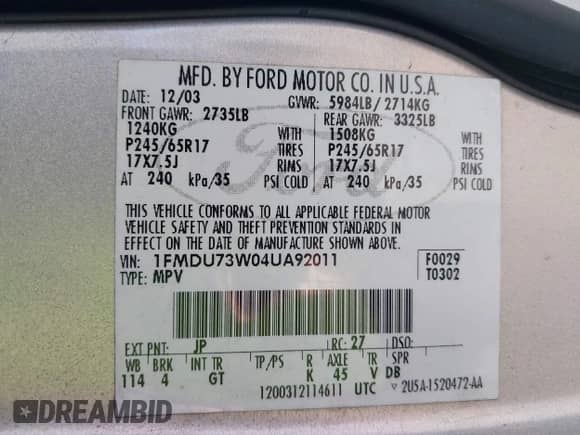 2004 Ford Explorer XLT with VIN 1FMDU73W04UA92011, listed as a IAAI auction lot 43350330 with 151,145 mi miles and . Bid and sale history available at DreamBid. Image 9.