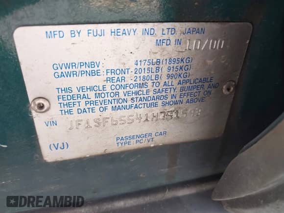 2001 Subaru Forester S with VIN JF1SF65541H751593, listed as a IAAI auction lot 42655009 with 238,185 mi miles and . Bid and sale history available at DreamBid. Image 9.