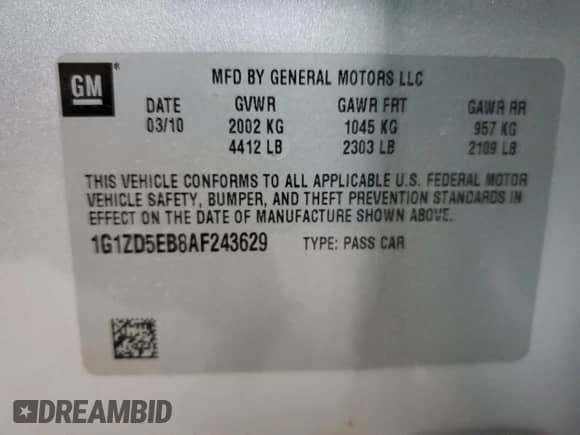 2010 Chevrolet Malibu 2LT с VIN 1G1ZD5EB8AF243629, выставлен на аукционе Copart как лот 69749435 с пробегом 158 173 миль миль и Списание • Salvage title. История ставок и продаж доступна на DreamBid. Изображение 12.