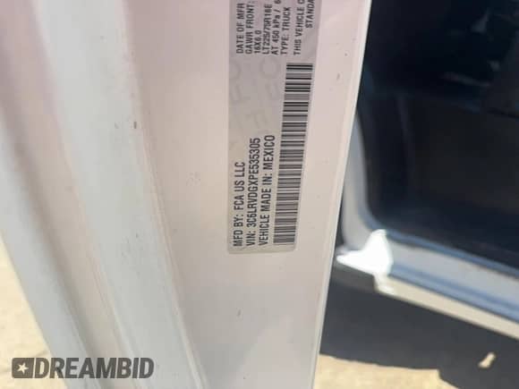 2023 Ram ProMaster Cargo with VIN 3C6LRVDGXPE535305, listed as a Copart auction lot 86471745 with 57,150 mi miles and Clean title. Bid and sale history available at DreamBid. Image 10.