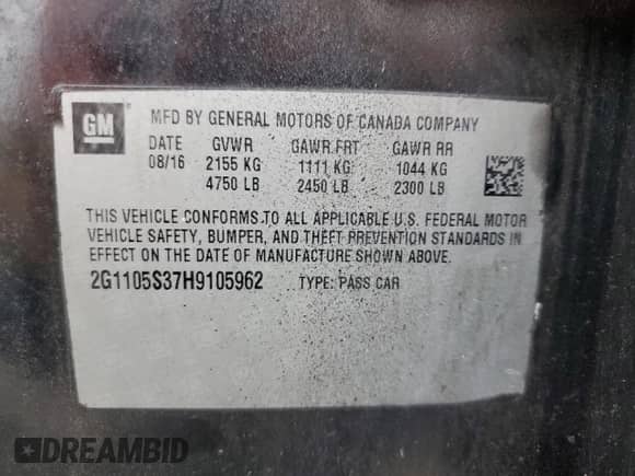 2017 Chevrolet Impala LT with VIN 2G1105S37H9105962, listed as a Copart auction lot 70709845 with 163,829 mi miles and Clean title. Bid and sale history available at DreamBid. Image 12.