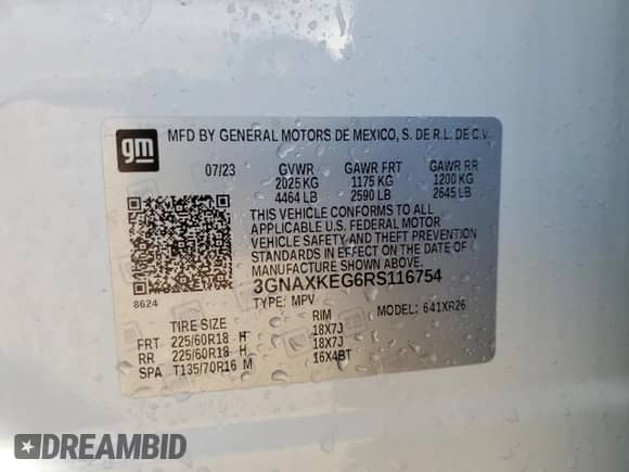 2024 Chevrolet Equinox LT с VIN 3GNAXKEG6RS116754, выставлен на аукционе Copart как лот 70559135 с пробегом 17 795 миль миль и Списание • Salvage title. История ставок и продаж доступна на DreamBid. Изображение 12.