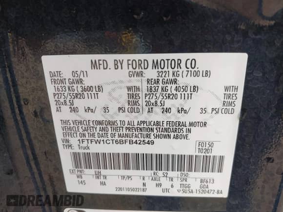 2011 Ford F-150 Lariat с VIN 1FTFW1CT6BFB42549, выставлен на аукционе IAAI как лот 43276573 с пробегом 205 031 миль миль и . История ставок и продаж доступна на DreamBid. Изображение 9.