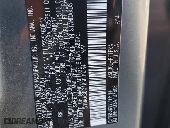 2011 Toyota Sienna z VIN 5TDKA3DC1BS008054, wystawiony jako Copart lot #89559055 z przebiegiem 208 282 mil mil oraz Szkoda całkowita • Salvage title. Historia ofert i sprzedaży dostępna na DreamBid. Obrazek 13.