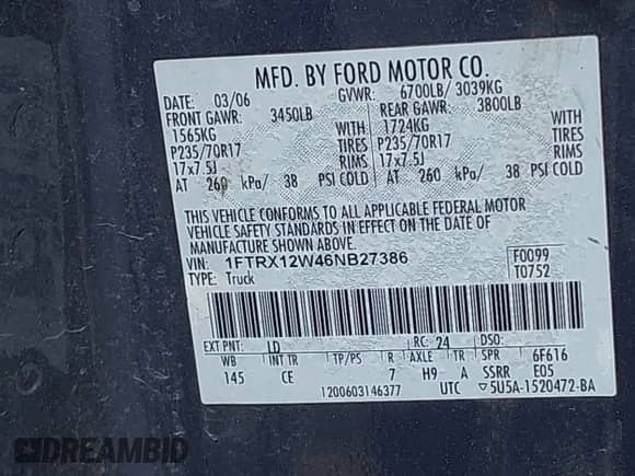 2006 Ford F-150 STX с VIN 1FTRX12W46NB27386, выставлен на аукционе IAAI как лот 43356392 с пробегом Не указан миль и . История ставок и продаж доступна на DreamBid. Изображение 9.