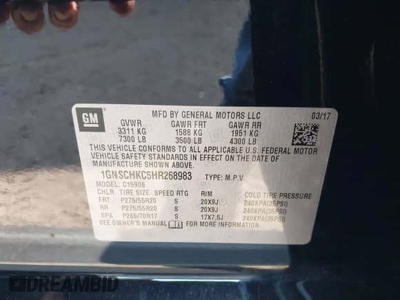 2017 Chevrolet Suburban LT с VIN 1GNSCHKC5HR268983, выставлен на аукционе IAAI как лот 42459662 с пробегом 248 827 миль миль и . История ставок и продаж доступна на DreamBid. Изображение 9.