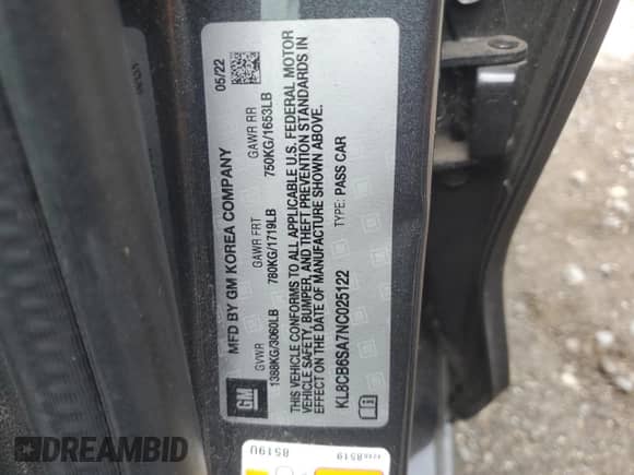 2022 Chevrolet Spark LS z VIN KL8CB6SA7NC025122, wystawiony jako Copart lot #63277655 z przebiegiem Nie podano mil oraz Szkoda całkowita • Salvage title. Historia ofert i sprzedaży dostępna na DreamBid. Obrazek 13.