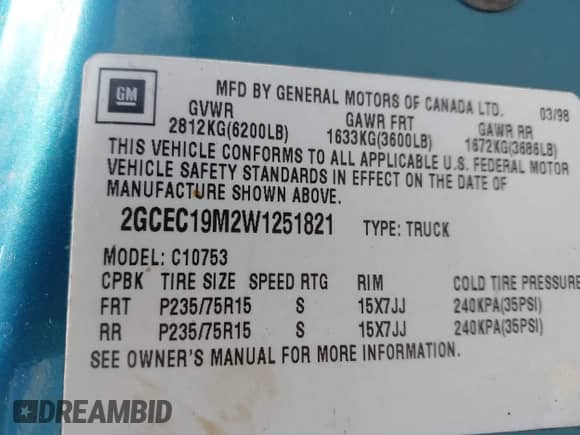 1998 Chevrolet Silverado 1500 z VIN 2GCEC19M2W1251821, wystawiony jako IAAI lot #42166116 z przebiegiem 215 094 mil mil oraz . Historia ofert i sprzedaży dostępna na DreamBid. Obrazek 9.