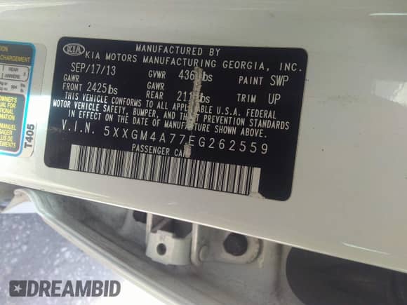 2014 Kia Optima LX с VIN 5XXGM4A77EG262559, выставлен на аукционе IAAI как лот 34008405 с пробегом Не указан миль и . История ставок и продаж доступна на DreamBid. Изображение 9.