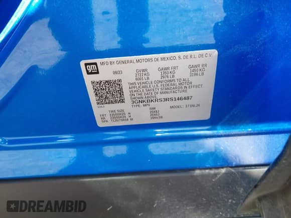 2024 Chevrolet Blazer RS with VIN 3GNKBKRS3RS146487, listed as a IAAI auction lot 41513052 with 27,535 mi miles and . Bid and sale history available at DreamBid. Image 9.