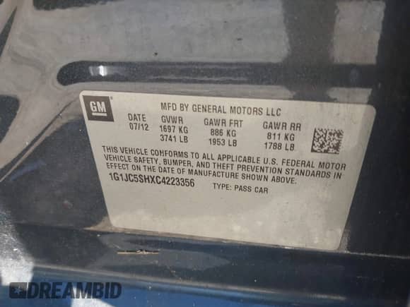 2012 Chevrolet Sonic LT с VIN 1G1JC5SHXC4223356, выставлен на аукционе IAAI как лот 42993786 с пробегом 104 412 миль миль и . История ставок и продаж доступна на DreamBid. Изображение 9.