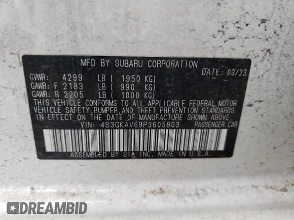 2023 Subaru Impreza Premium с VIN 4S3GKAV69P3605803, выставлен на аукционе Copart как лот 59913905 с пробегом 7 573 миль миль и Списание • Salvage title. История ставок и продаж доступна на DreamBid. Изображение 13.