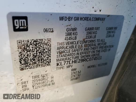 2024 Chevrolet Trax LT with VIN KL77LHE29RC074511, listed as a Copart auction lot 85283565 with 22,086 mi miles and Salvage title. Bid and sale history available at DreamBid. Image 14.