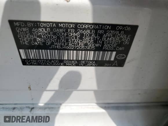 2007 Lexus ES 330 z VIN JTHBJ46G272057475, wystawiony jako Copart lot #68958615 z przebiegiem 226 475 mil mil oraz Szkoda całkowita • Salvage title. Historia ofert i sprzedaży dostępna na DreamBid. Obrazek 12.