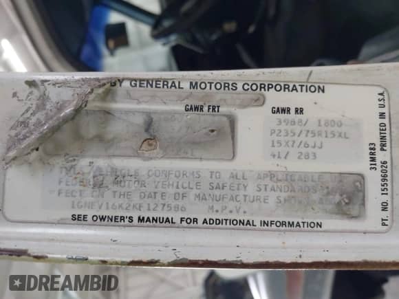 1989 Chevrolet Suburban с VIN 1GNEV16K2KF127586, выставлен на аукционе IAAI как лот 41867659 с пробегом 71 373 миль миль и . История ставок и продаж доступна на DreamBid. Изображение 9.