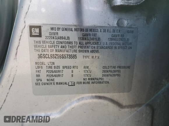 2009 Saturn VUE I4 z VIN 3GSCL93Z59S573585, wystawiony jako Copart lot #78378084 z przebiegiem 172 551 mil mil oraz Szkoda całkowita • Salvage title. Historia ofert i sprzedaży dostępna na DreamBid. Obrazek 15.