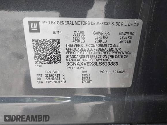 2020 Chevrolet Equinox LT с VIN 3GNAXVEX8LS513889, выставлен на аукционе IAAI как лот 42372850 с пробегом 67 187 миль миль и . История ставок и продаж доступна на DreamBid. Изображение 9.