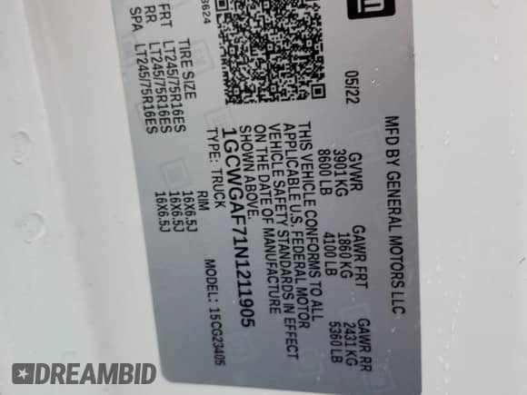 2022 Chevrolet Express Cargo z VIN 1GCWGAF71N1211905, wystawiony jako Copart lot #73234454 z przebiegiem 16 763 mil mil oraz Czysty tytuł • Clean title. Historia ofert i sprzedaży dostępna na DreamBid. Obrazek 13.