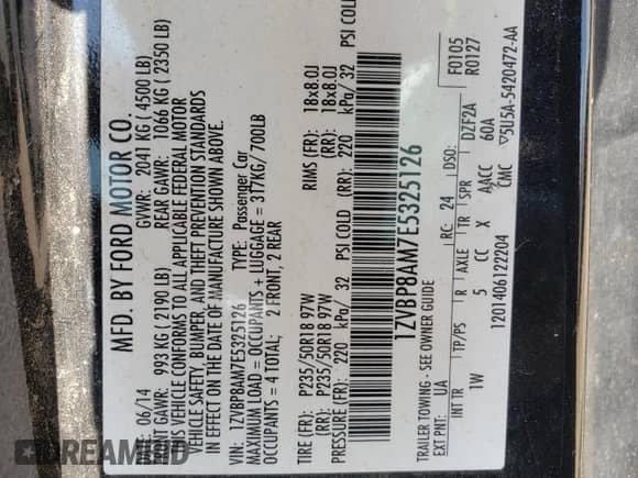 2014 Ford Mustang V6 with VIN 1ZVBP8AM7E5325126, listed as a Copart auction lot 59134364 with 153,735 mi miles and Salvage title. Bid and sale history available at DreamBid. Image 14.