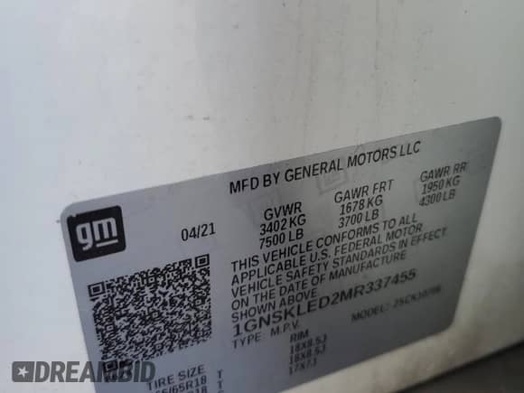 2021 Chevrolet Tahoe Commercial with VIN 1GNSKLED2MR337455, listed as a Copart auction lot 61799655 with 63,254 mi miles and Salvage title. Bid and sale history available at DreamBid. Image 13.