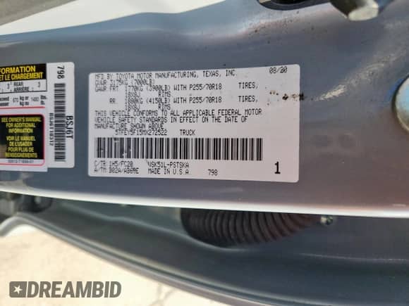 2021 Toyota Tundra SR5 с VIN 5TFEY5F15MX272522, выставлен на аукционе Copart как лот 80730365 с пробегом 137 718 миль миль и Чистый • Clean title. История ставок и продаж доступна на DreamBid. Изображение 12.