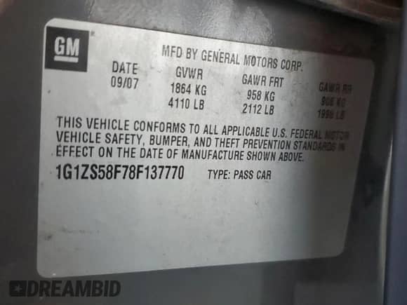2008 Chevrolet Malibu Classic LS 1FL с VIN 1G1ZS58F78F137770, выставлен на аукционе Copart как лот 84020875 с пробегом 160 344 миль миль и Списание • Salvage title. История ставок и продаж доступна на DreamBid. Изображение 12.