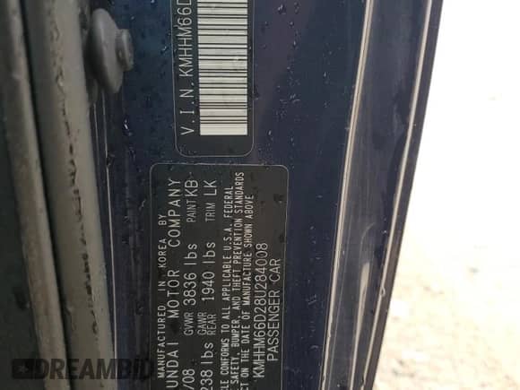 2008 Hyundai Tiburon GS с VIN KMHHM66D28U284008, выставлен на аукционе Copart как лот 55500035 с пробегом 108 084 миль миль и Списание • Salvage title. История ставок и продаж доступна на DreamBid. Изображение 12.