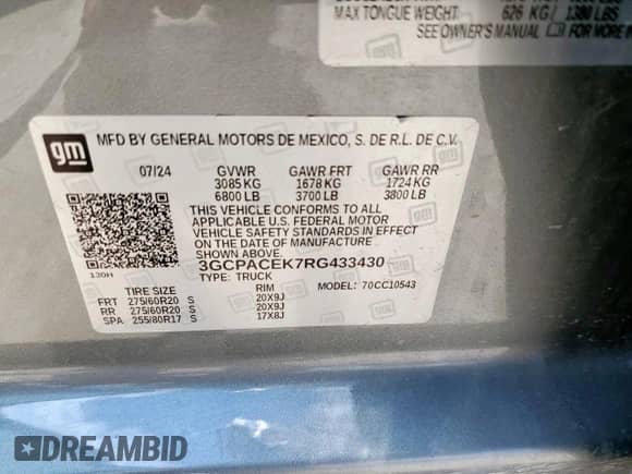 2024 Chevrolet Silverado 1500 LT z VIN 3GCPACEK7RG433430, wystawiony jako Copart lot #59100425 z przebiegiem 27 154 mil mil oraz Szkoda całkowita • Salvage title. Historia ofert i sprzedaży dostępna na DreamBid. Obrazek 12.