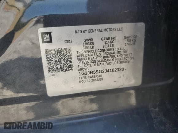 2018 Chevrolet Sonic LS с VIN 1G1JB5SG2J4102330, выставлен на аукционе Copart как лот 67840985 с пробегом 82 282 миль миль и Списание • Salvage title. История ставок и продаж доступна на DreamBid. Изображение 13.
