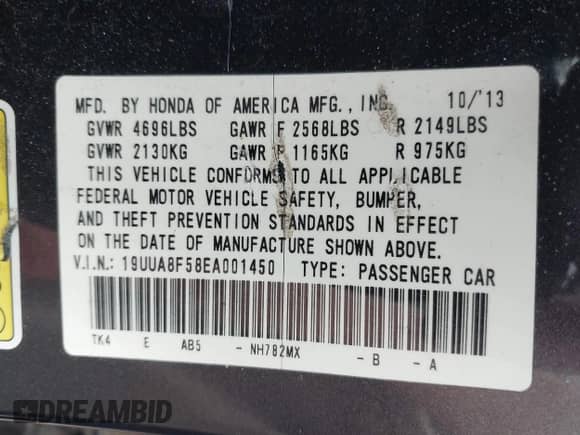 2014 Acura TL Technology z VIN 19UUA8F58EA001450, wystawiony jako IAAI lot #42256124 z przebiegiem 121 400 mil mil oraz . Historia ofert i sprzedaży dostępna na DreamBid. Obrazek 9.