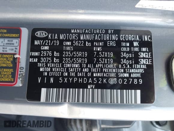 2019 Kia Sorento EX z VIN 5XYPHDA52KG602789, wystawiony jako IAAI lot #42298064 z przebiegiem 78 829 mil mil oraz . Historia ofert i sprzedaży dostępna na DreamBid. Obrazek 9.