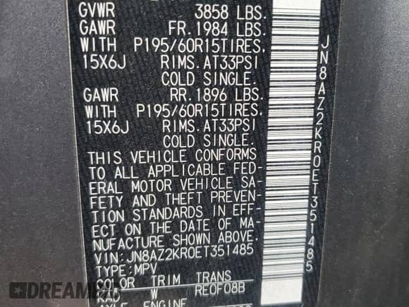 2014 Nissan Cube S z VIN JN8AZ2KR0ET351485, wystawiony jako Copart lot #47683625 z przebiegiem 111 mil mil oraz Czysty tytuł • Clean title. Historia ofert i sprzedaży dostępna na DreamBid. Obrazek 13.