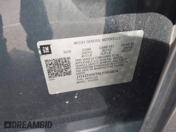 2020 Chevrolet Malibu LT with VIN 1G1ZD5ST0LF093824, listed as a IAAI auction lot 43089820 with 89,612 mi miles and . Bid and sale history available at DreamBid. Image 9.