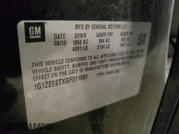 2016 Chevrolet Malibu LT с VIN 1G1ZE5STXGF311691, выставлен на аукционе Copart как лот 83803275 с пробегом 126 961 миль миль и Списание • Salvage title. История ставок и продаж доступна на DreamBid. Изображение 12.